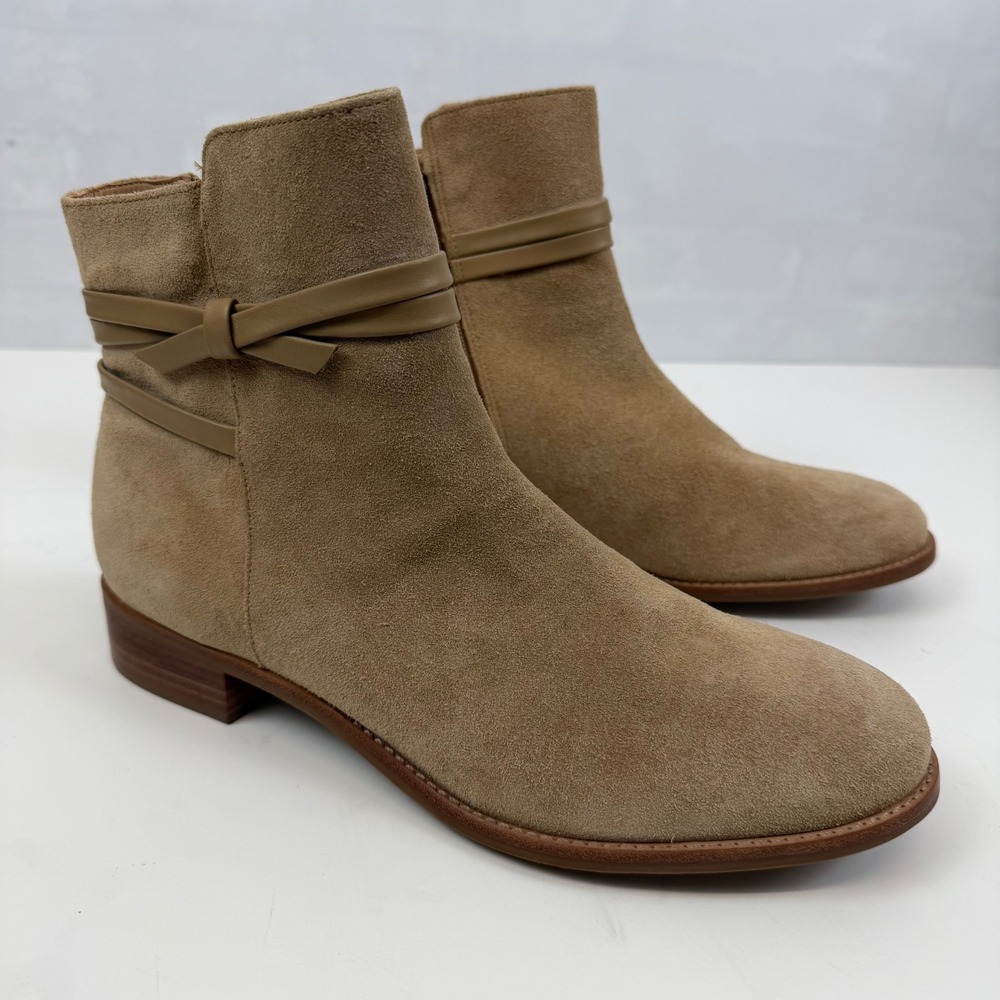 Talbots Tan Suede Ankle Boots Women's Size 11 M‎ Wrap Strap Low Block Heel